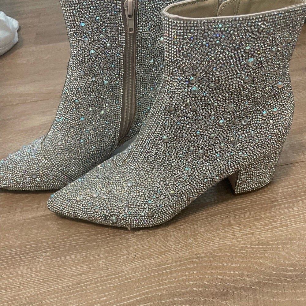 Elegant Silver Rhinestone Ankle Boots